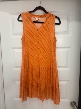 Nine West Orange Sleeveless Tiered Midi Dress